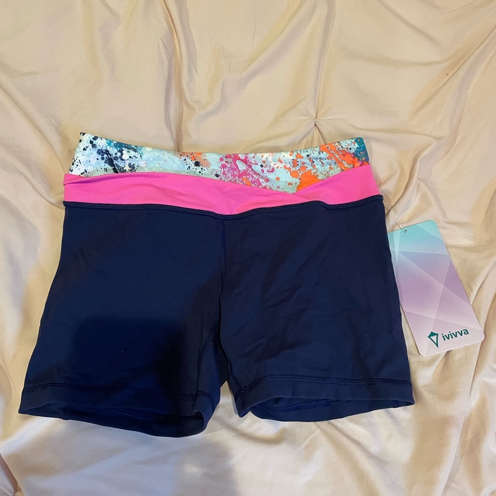 Ivivva Blue and Pink Athletic Shorts with Stretchy Moisture-Wicking Fabric